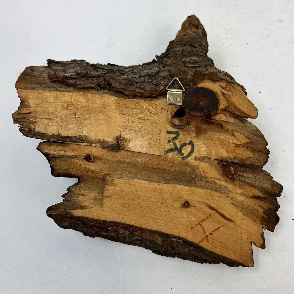 Vintage Artisan Real Wood Hand Carved Old Man Wall Hangings Set of 2 Bearded
